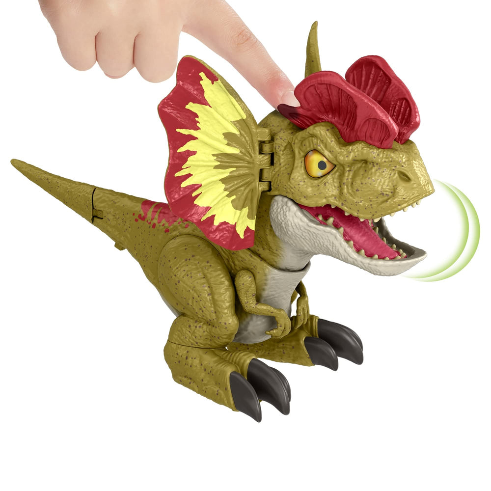 Mattel Dilophosaurus Dominion 7-inch tall pose highlights display-worthy toy.