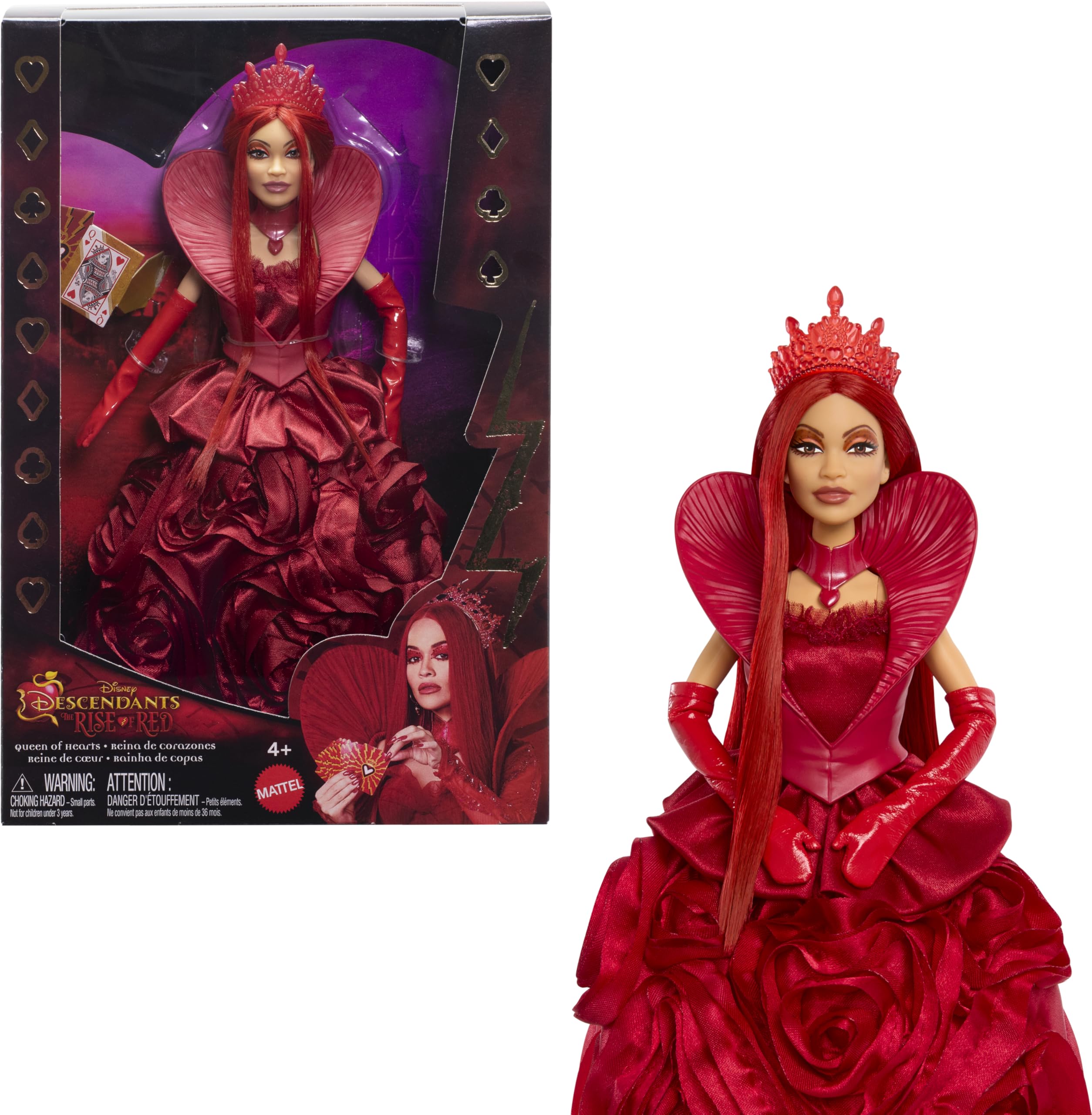 Mattel Queen of Hearts doll in rose gown ready for display and storytelling