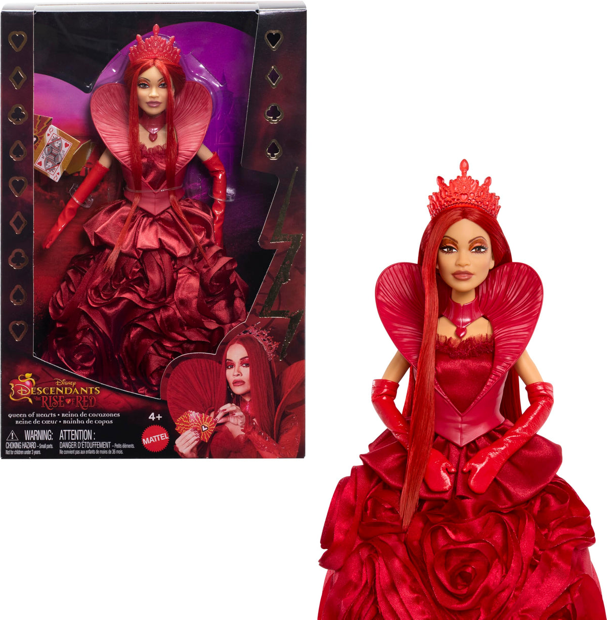 Mattel Queen of Hearts doll in rose gown ready for display and storytelling