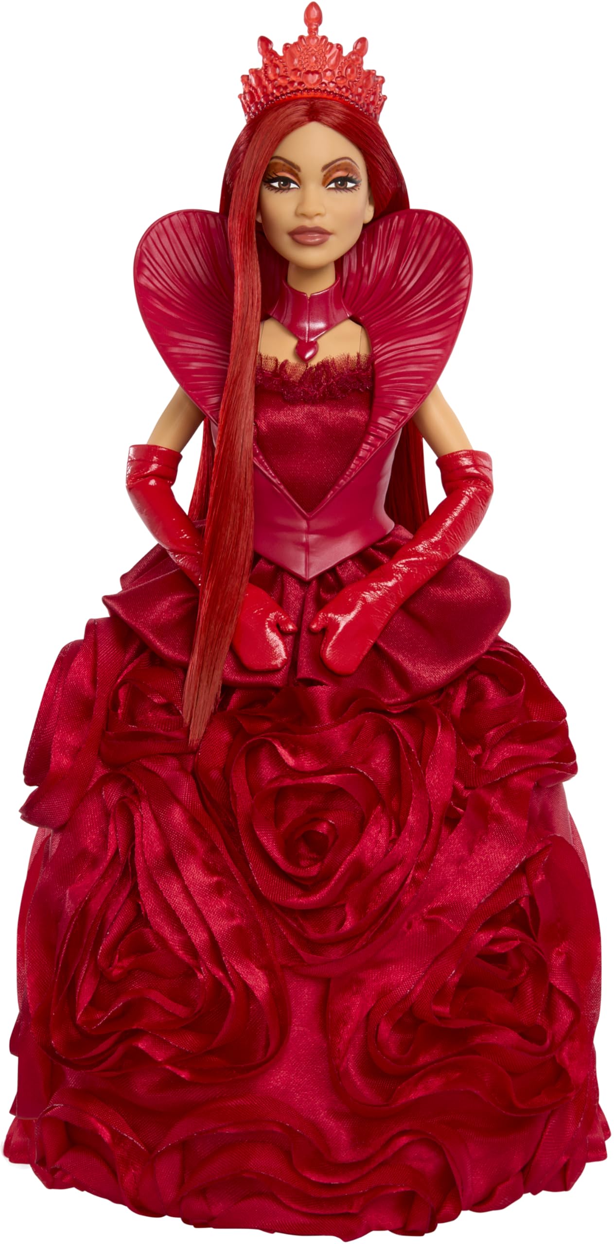 Close-up of petal rose gown and bold crown details