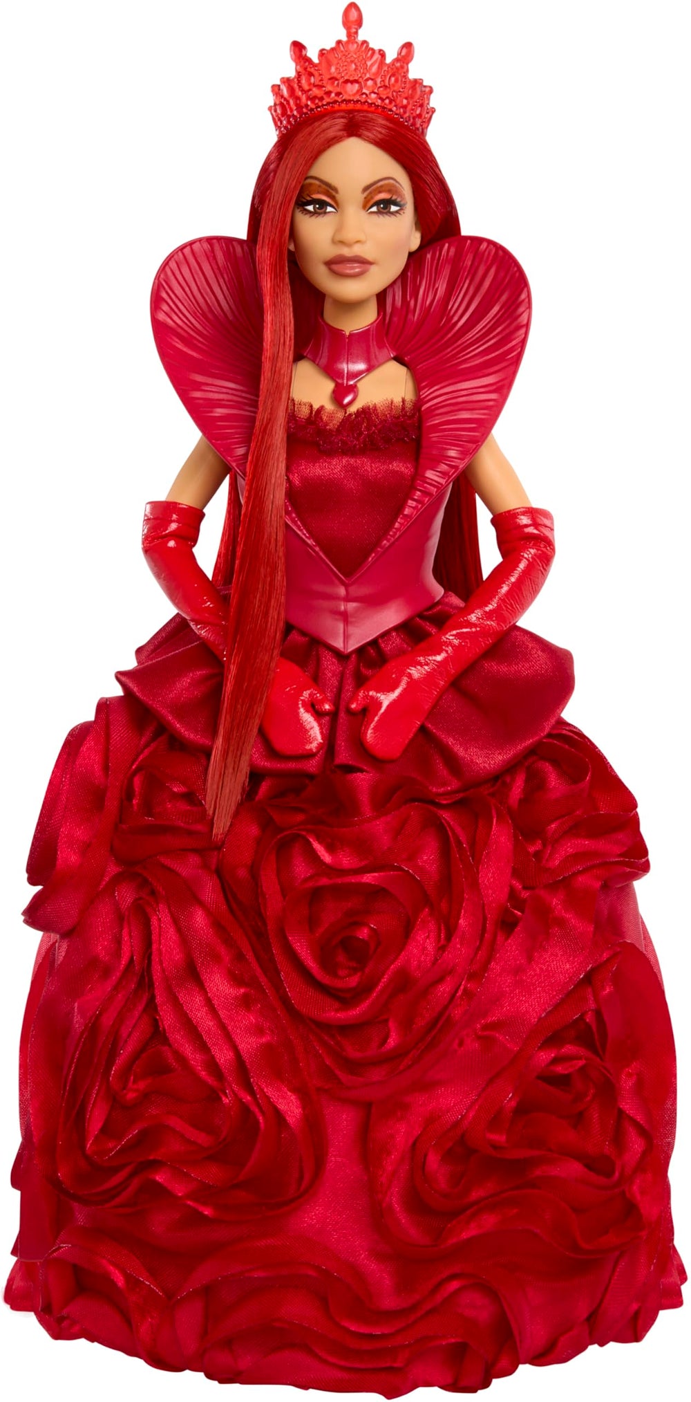Close-up of petal rose gown and bold crown details