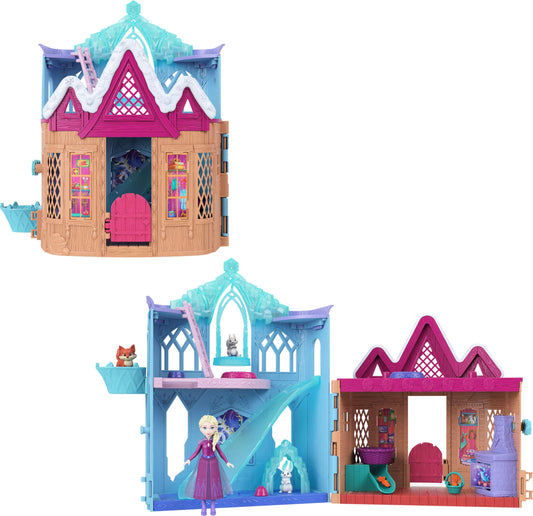 Mattel Disney Frozen Elsa small doll playset outer view highlighting expansive storytelling space