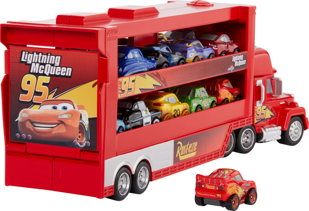 Transporter holds 18 mini racers for organized play.