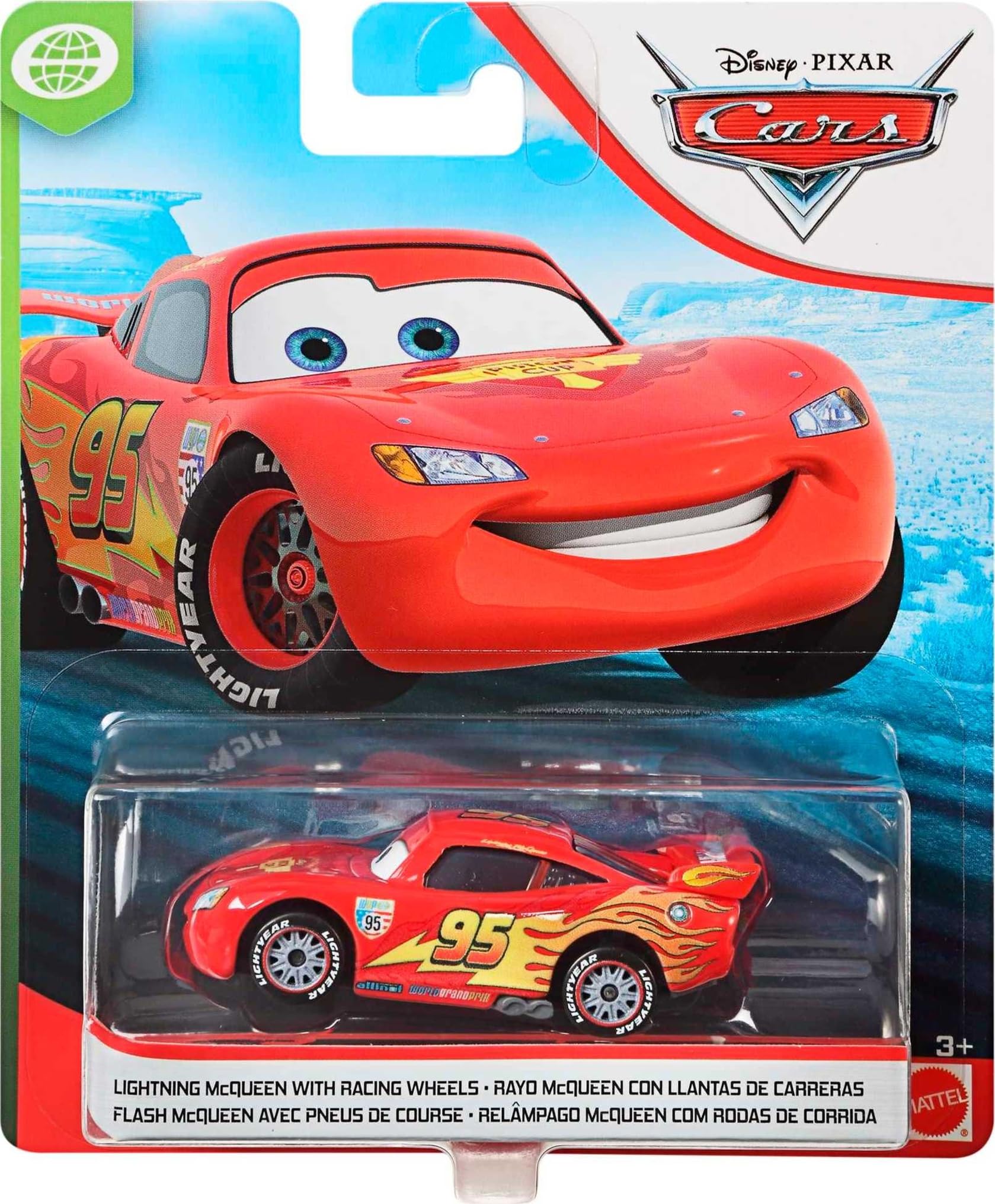Mattel Lightning McQueen packaging—collectible box for gifting.