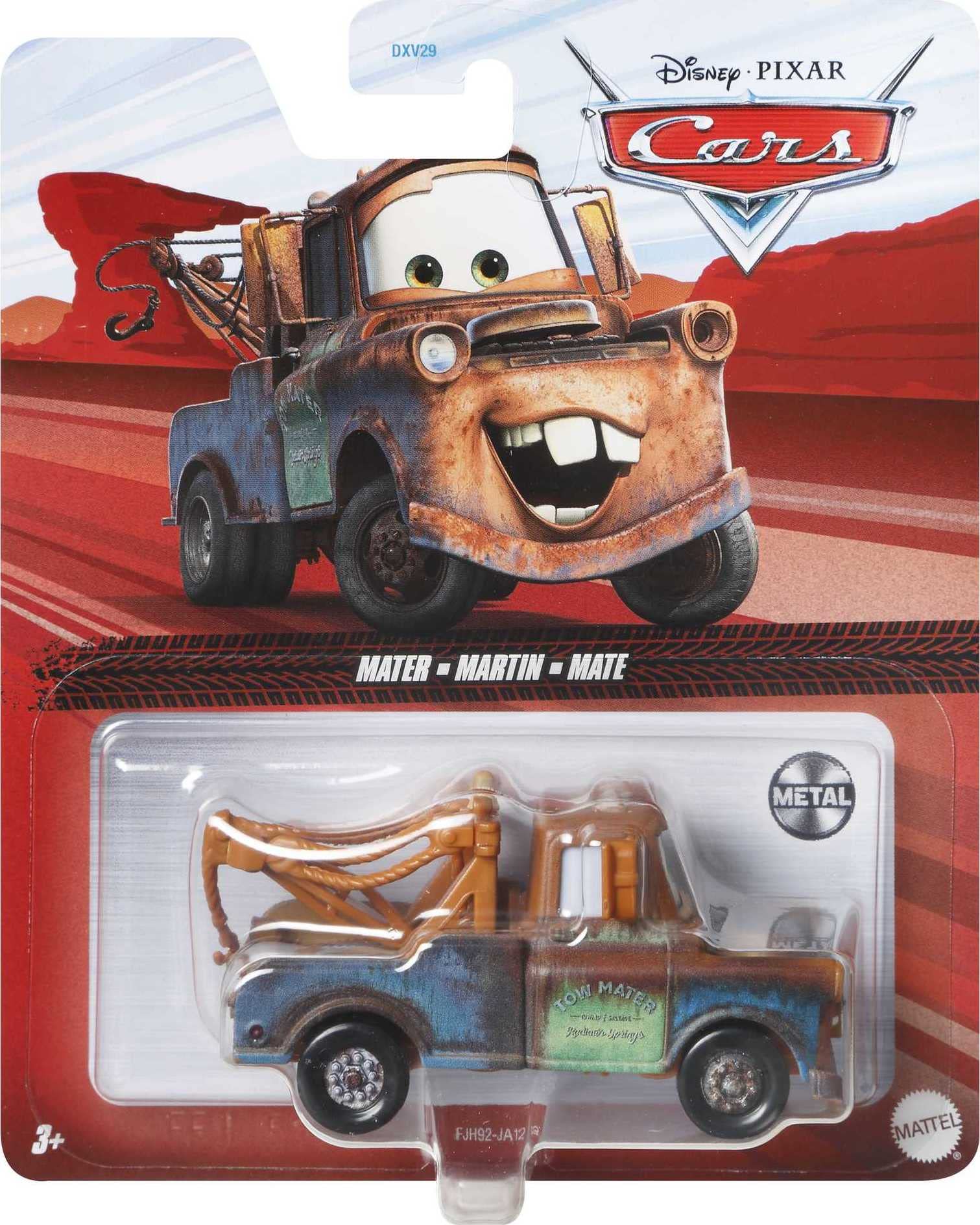 Mattel Disney Pixar Cars Mater diecast collectible for display shelves and fans.