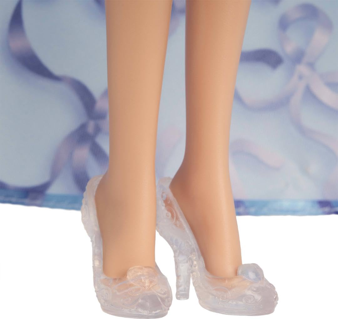 Mattel Disney Princess Cinderella doll with glass-like slippers for classic fairytale charm.