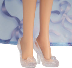 Mattel Disney Princess Cinderella doll with glass-like slippers for classic fairytale charm.