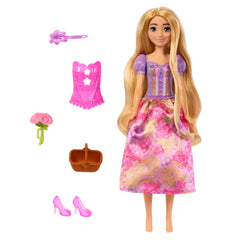 Mattel Rapunzel figure enhances imaginative adventures with 11 surprises and scenes.