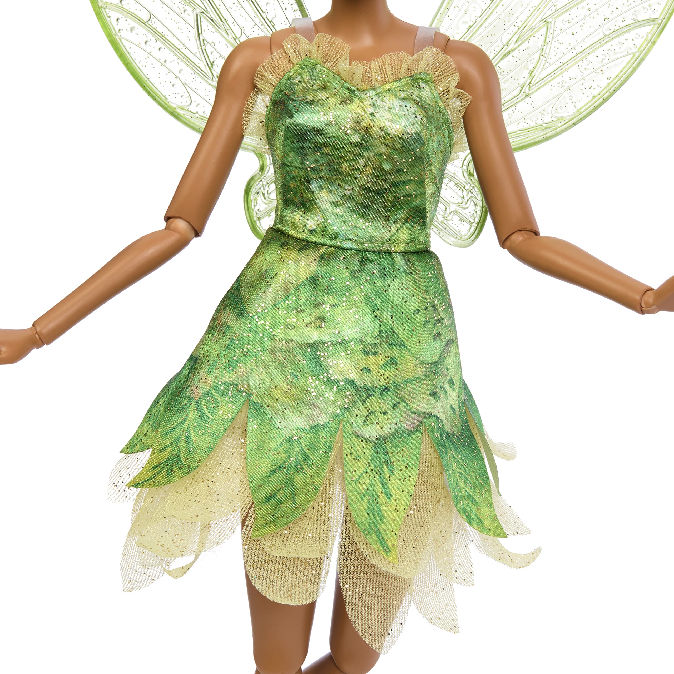 Mattel Disney Tinker Bell movie outfit reflecting Never Land aesthetics for display.