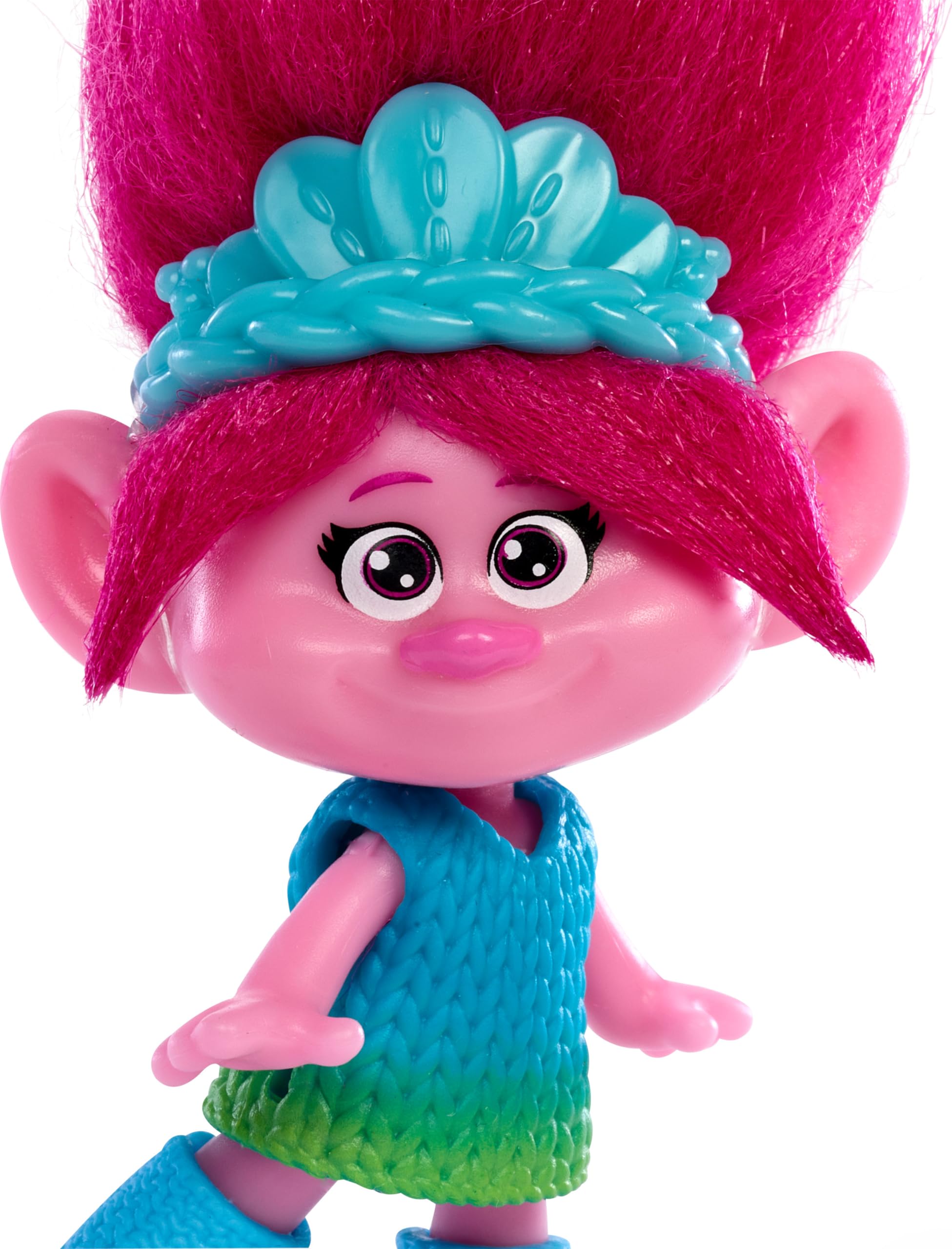 Queen Poppy doll from Mattel Trolls Band Together with colorful plush hair for storytelling.