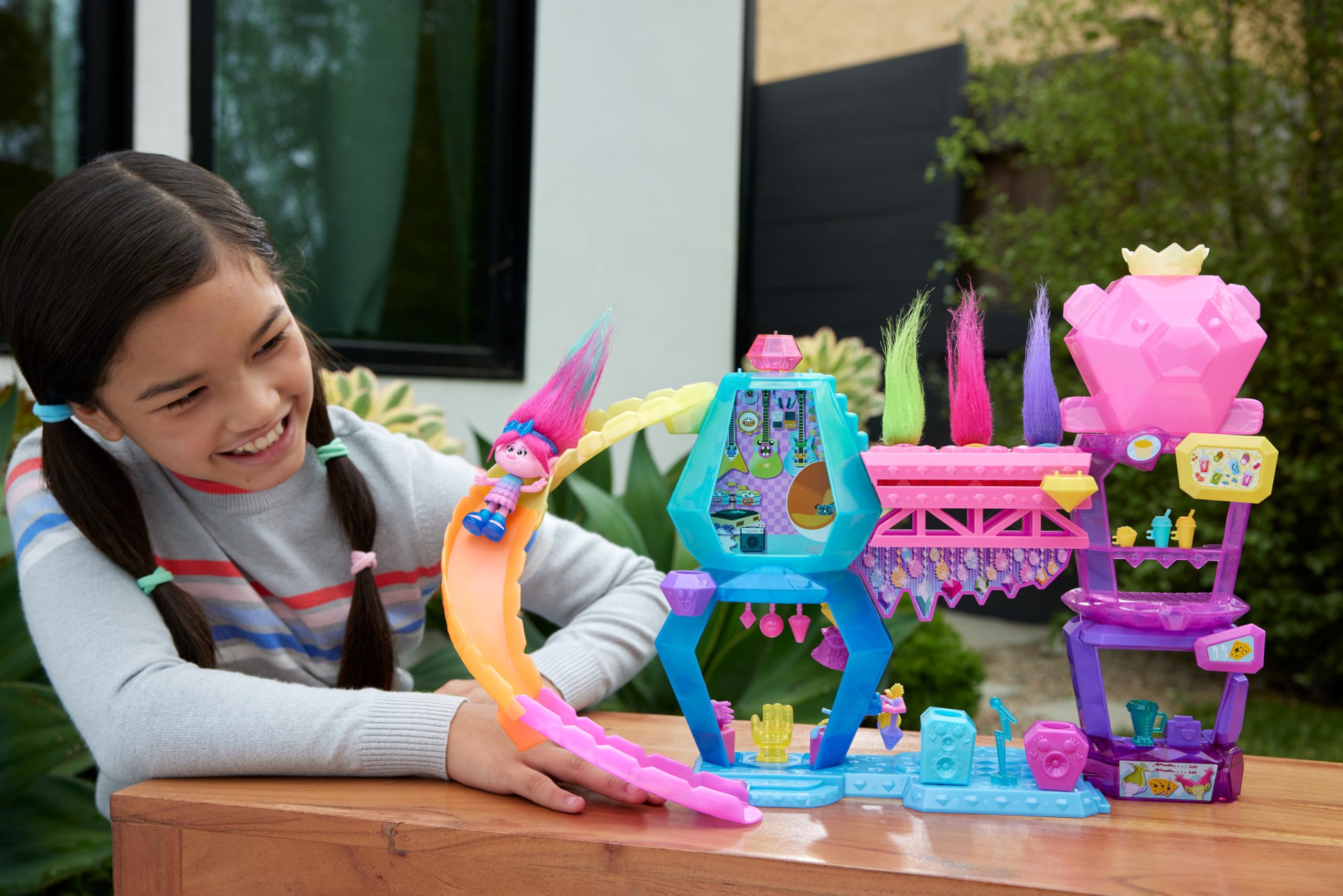 Mattel Mount Rageous two-story playset invites action-filled Trolls adventures.