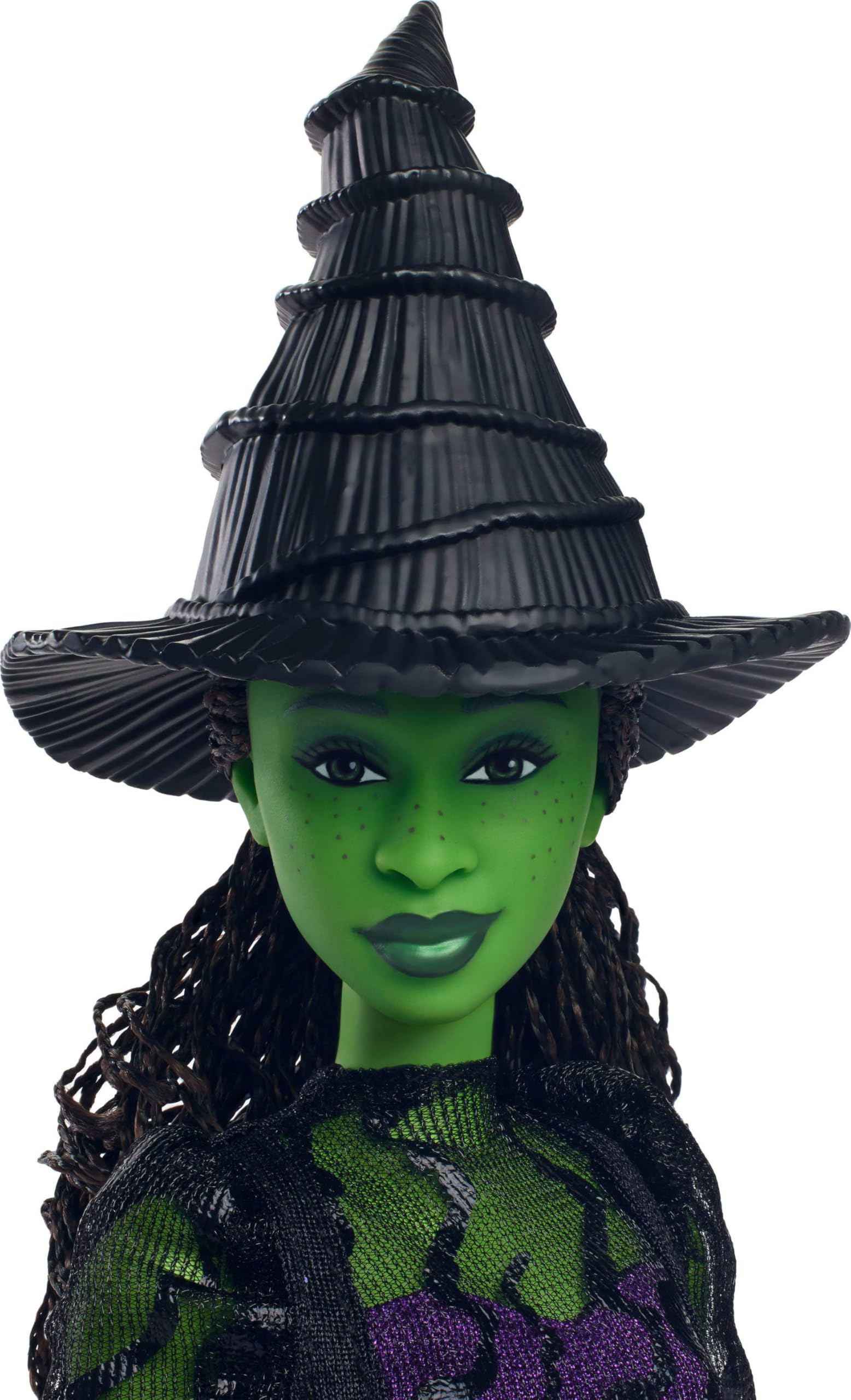 Mattel Elphaba doll in removable ballroom dress for recreating iconic looks.