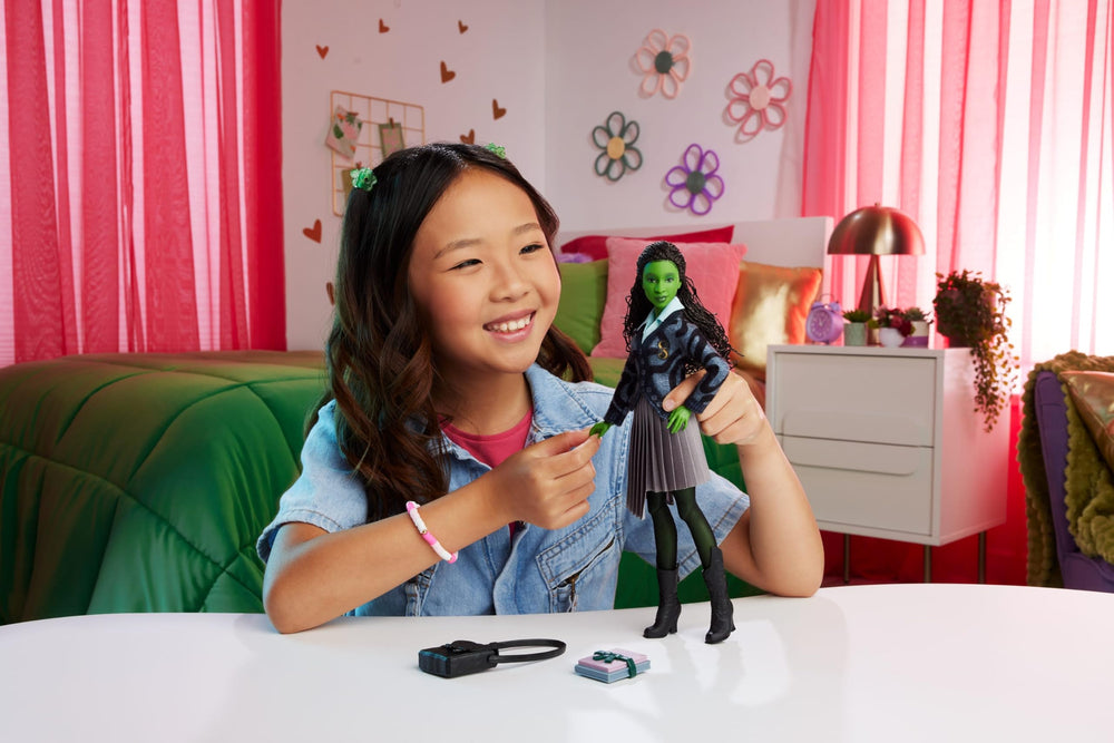 Elphaba doll in removable school uniform with cardigan and skirt by Mattel
