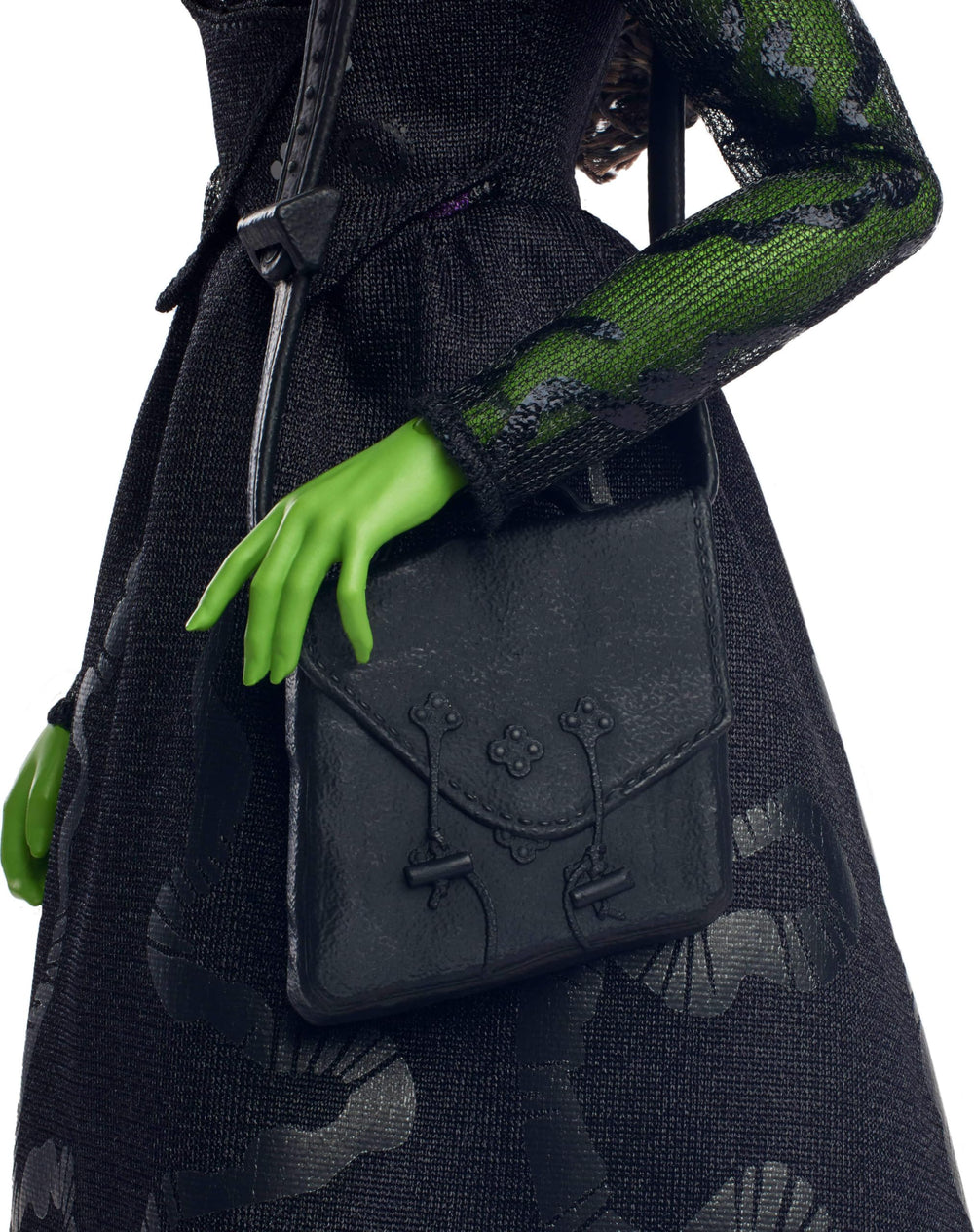 Mattel Elphaba doll wearing signature hat to enhance display and play scenes.