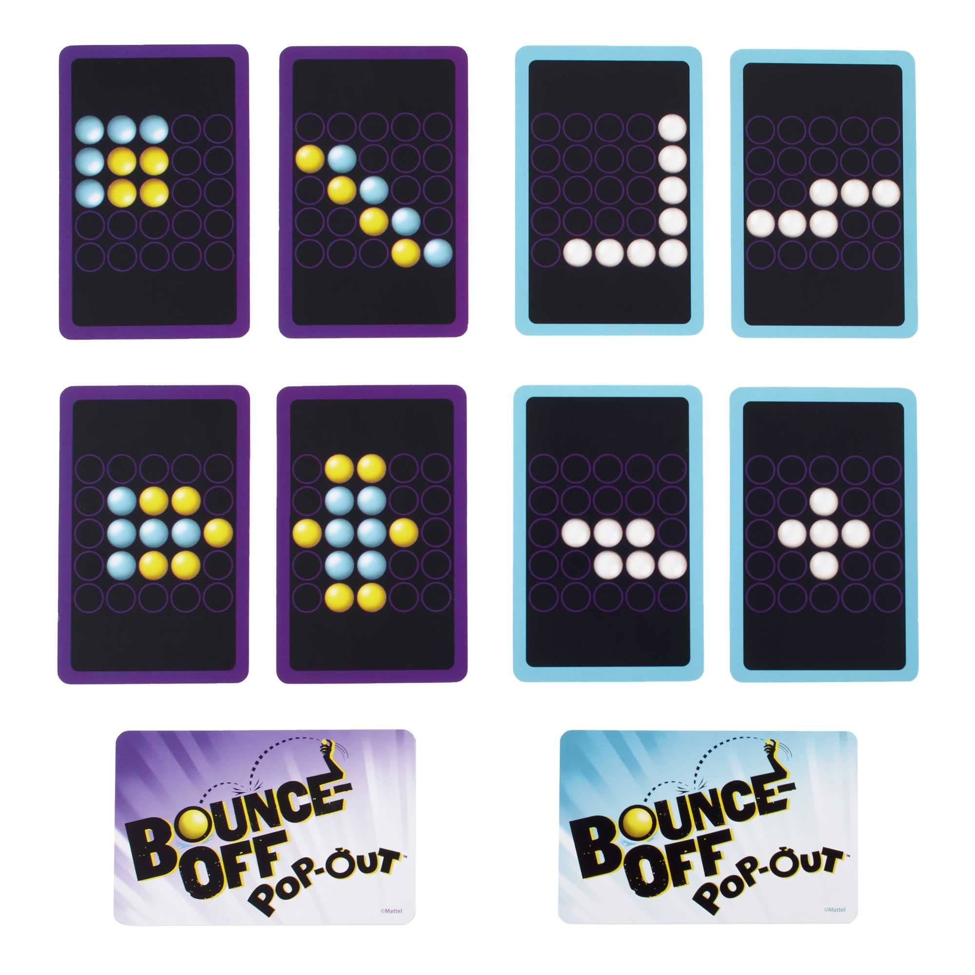 Mattel Games Bounce-Off Pop-Out captures ball-toss action as players chase patterns in rapid rounds.