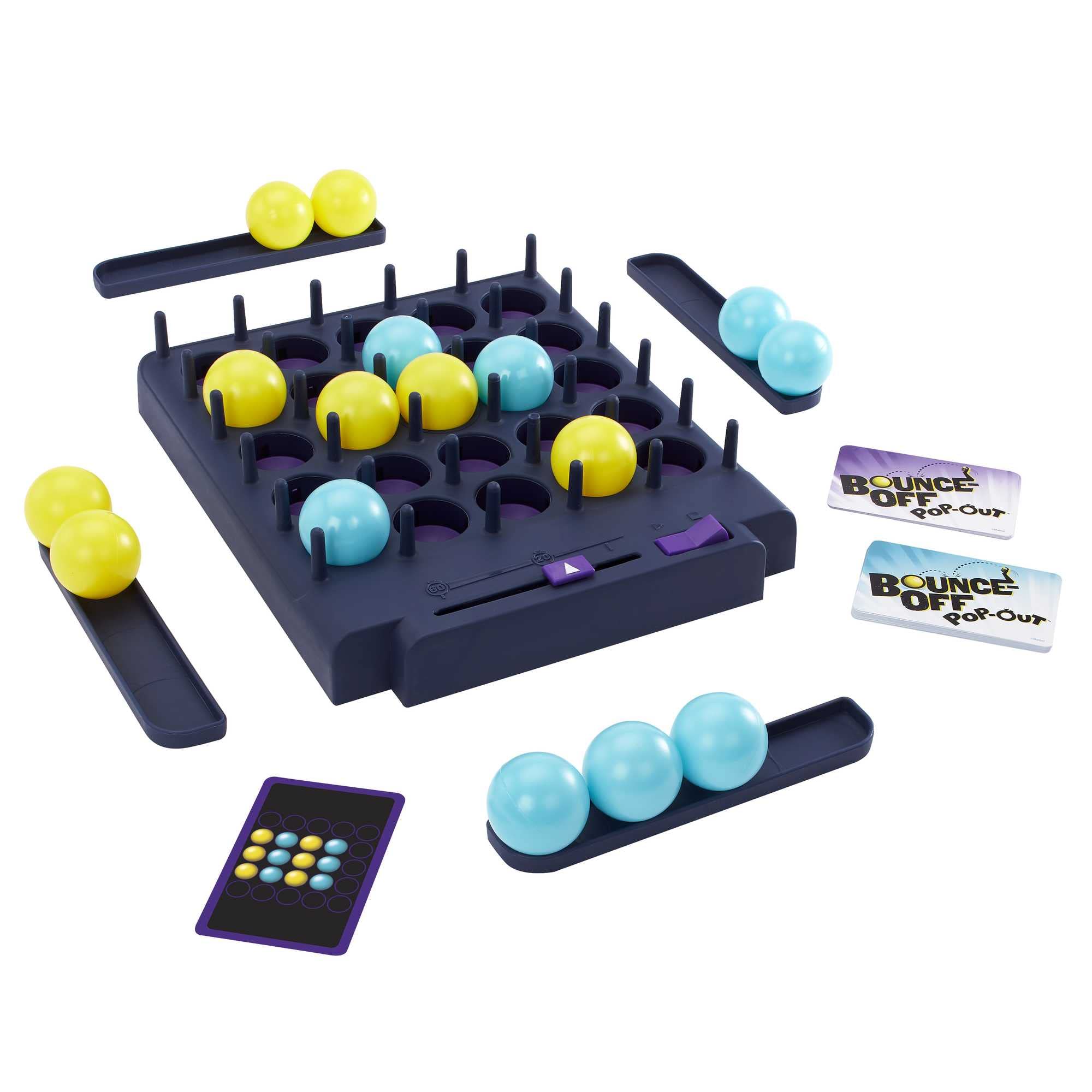Mattel Games Bounce-Off Pop-Out features a timer and challenge cards fueling quick, competitive play.