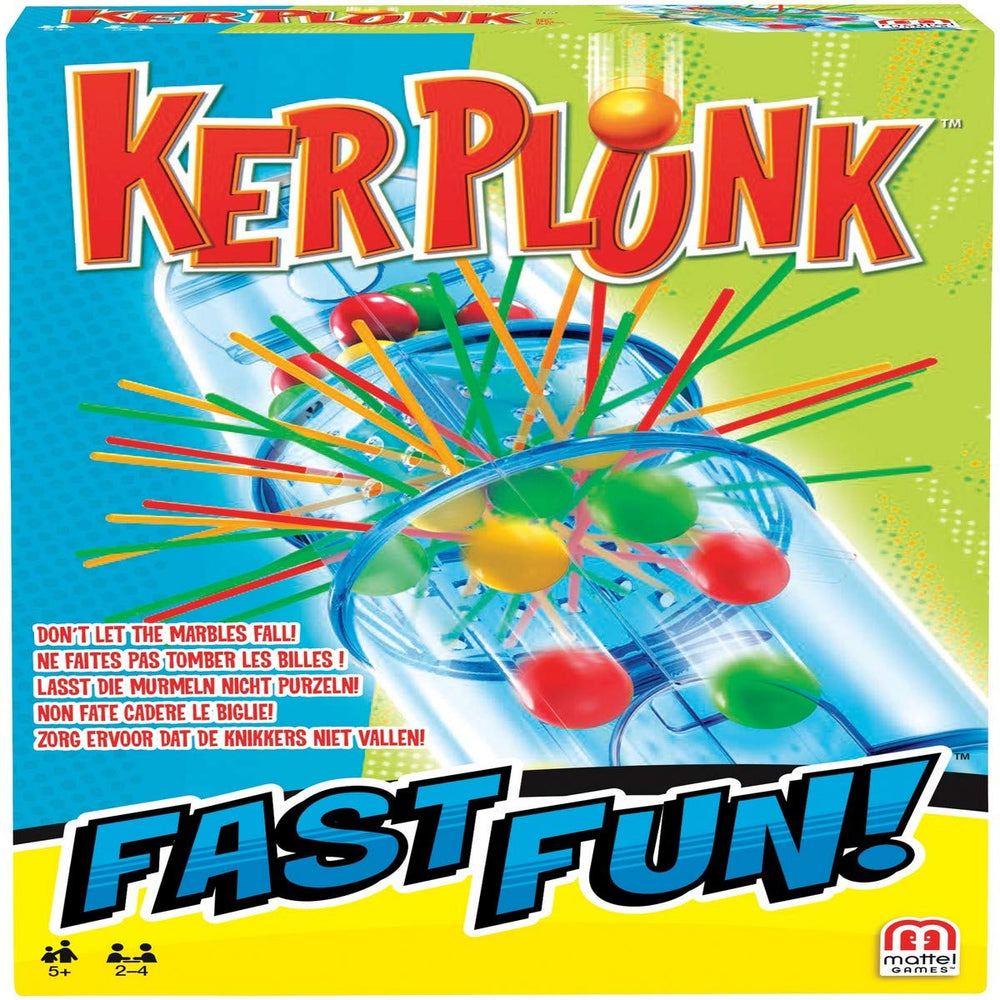 Mattel Games Kerplunk fast fun assembly scene shows easy setup.