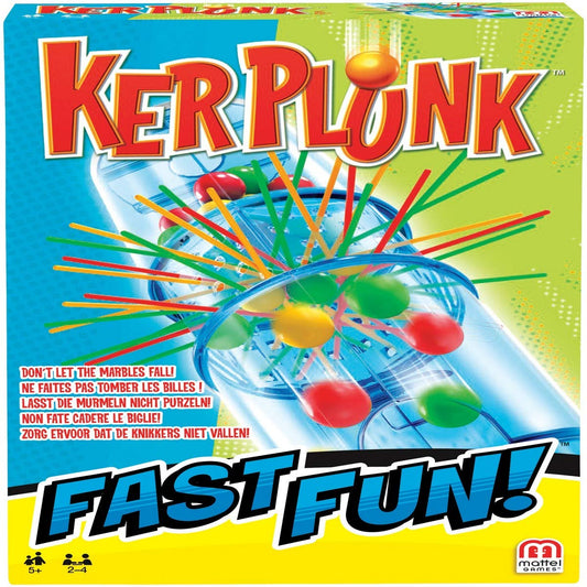 Mattel Games Kerplunk fast fun assembly scene shows easy setup.