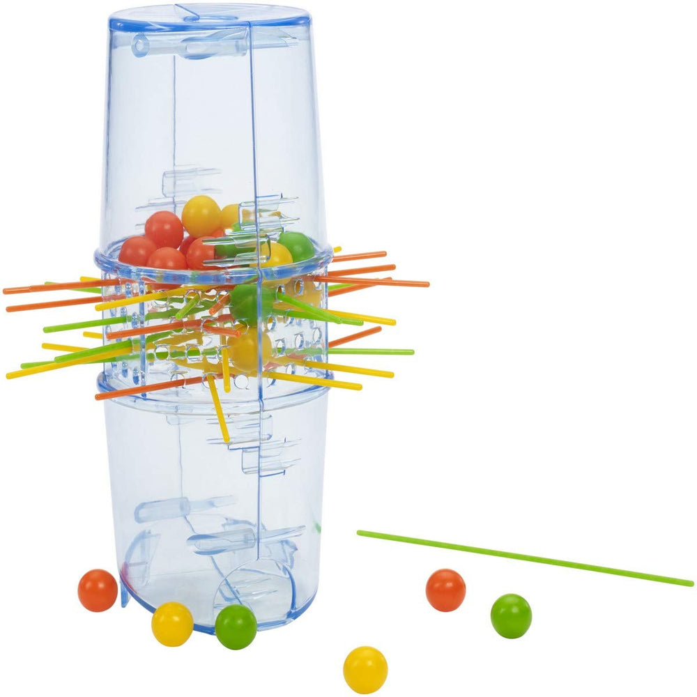 Mattel Games Kerplunk marbles on the tube ready to drop.