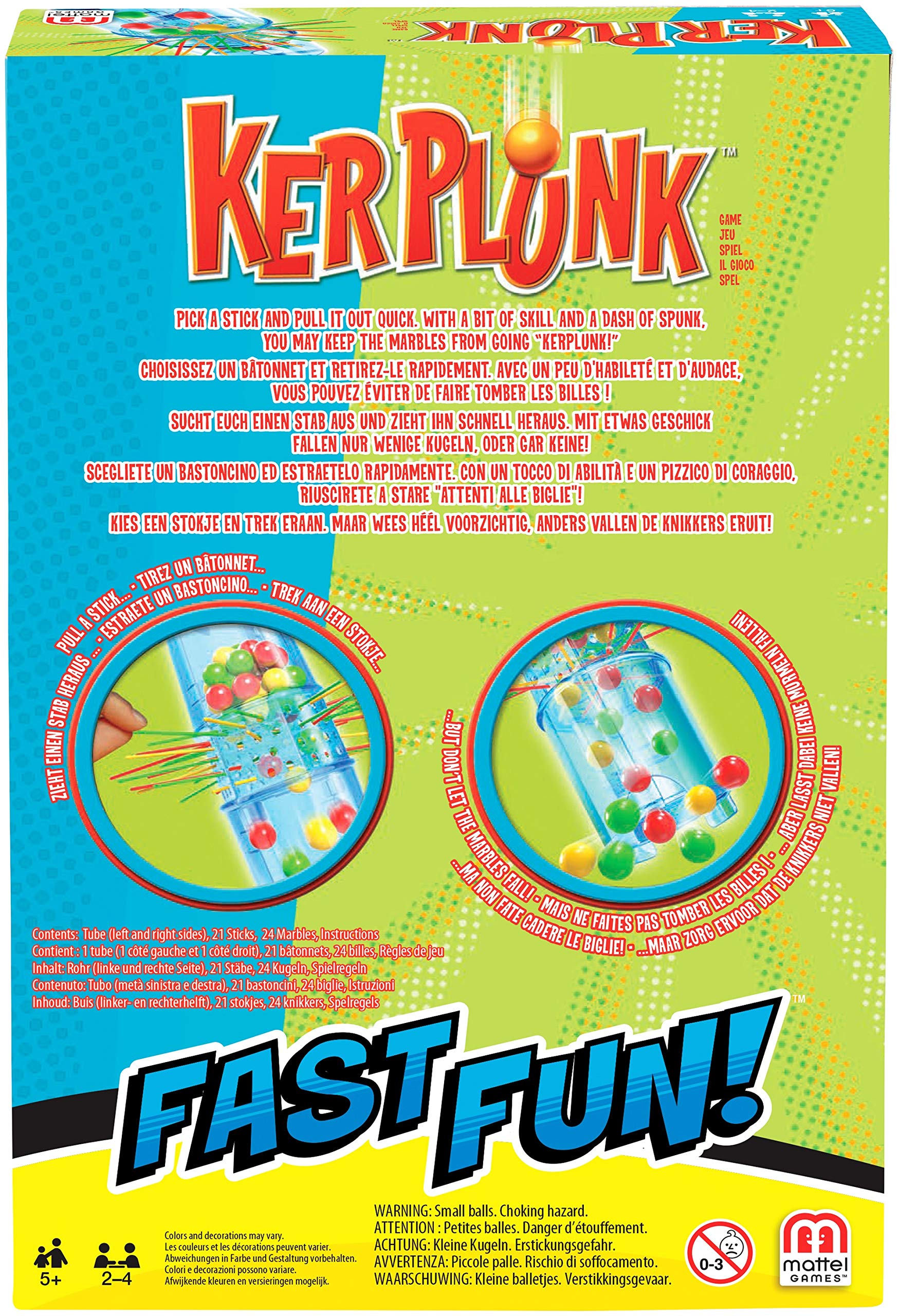 Mattel Games Kerplunk two-player play for quick rounds.
