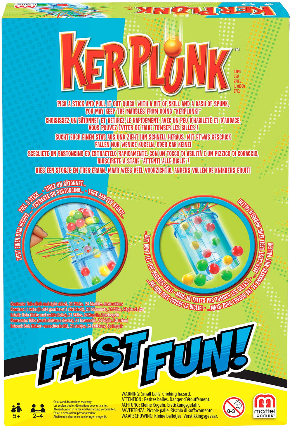 Mattel Games Kerplunk two-player play for quick rounds.