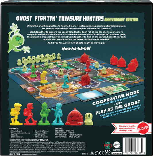 Mattel Games Ghost Fightin' Treasure Hunters Anniversary Edition cooperative play setup highlights teamwork and strategy.