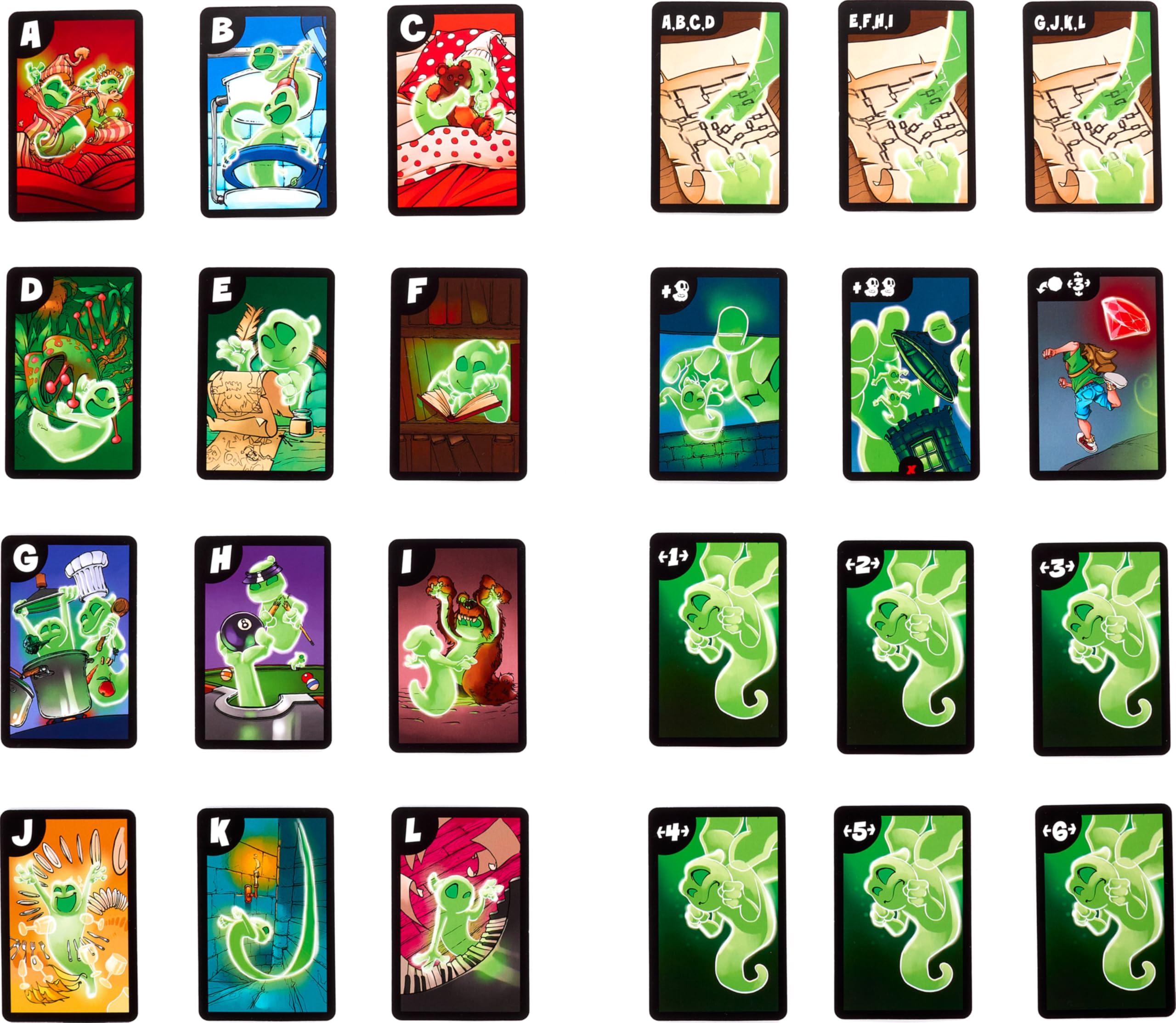 Mattel Games Ghost Fightin' Treasure Hunters Anniversary Edition components laid out showcase setup ideas.