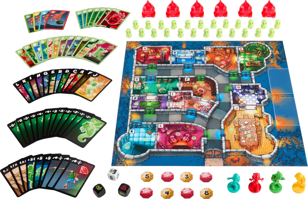 Mattel Games Ghost Fightin' Treasure Hunters Anniversary Edition haunted house board scene evokes spooky adventure.