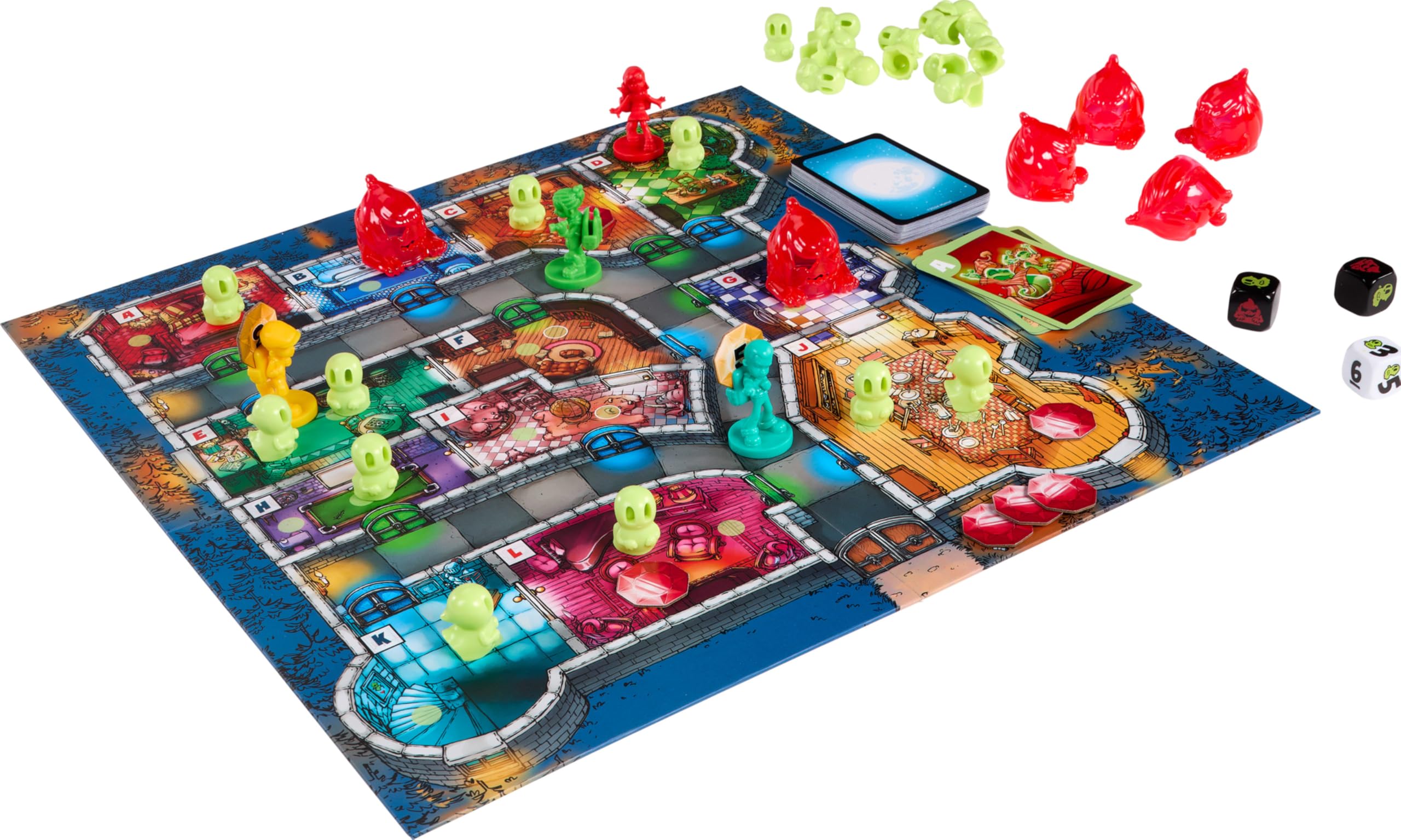 Mattel Games Ghost Fightin' Treasure Hunters Anniversary Edition treasure jewels close-up highlights quest items.