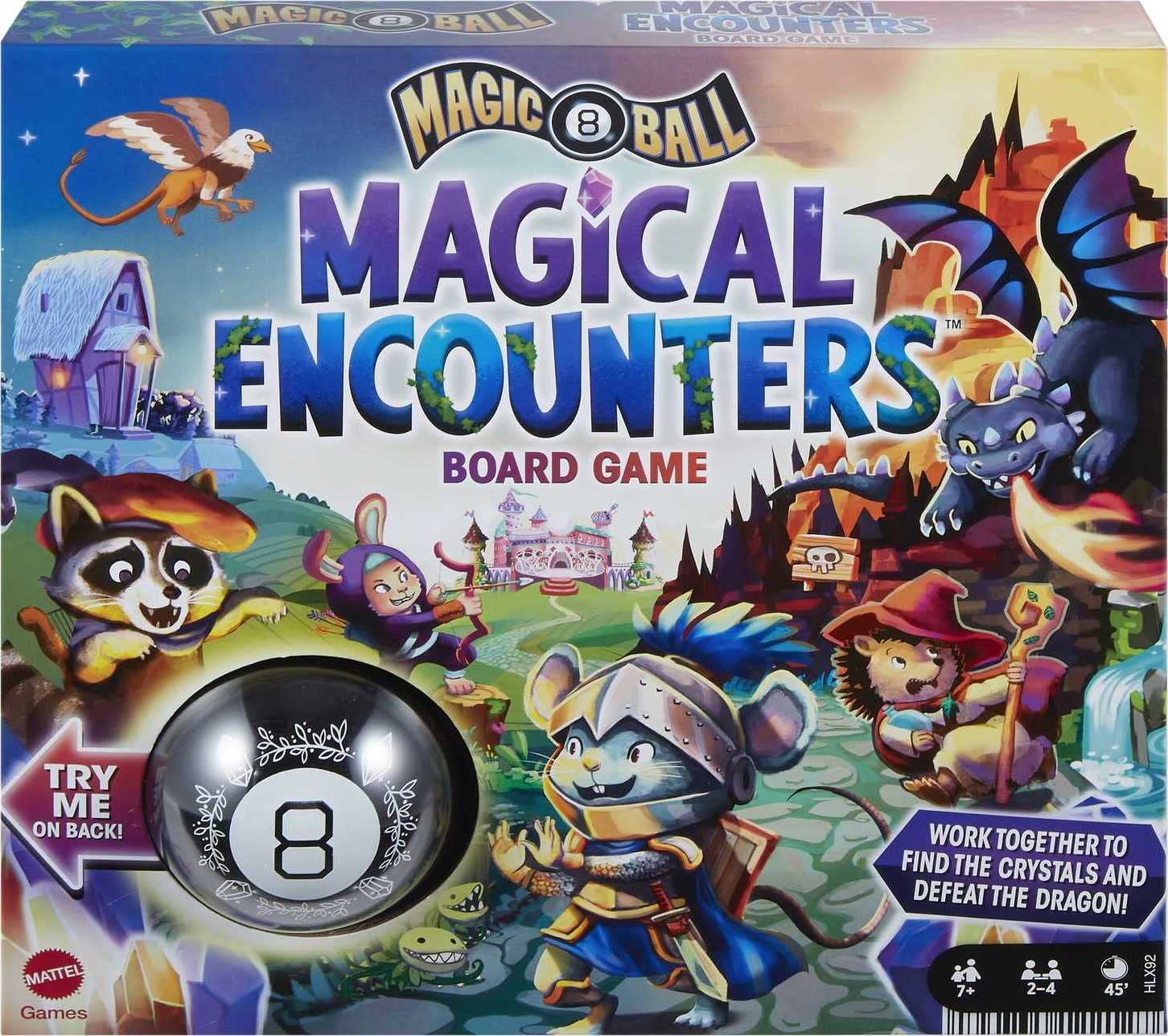 Mattel Games Magic 8 Ball Magical Encounters game box set up for family play