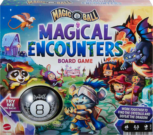 Mattel Games Magic 8 Ball Magical Encounters game box set up for family play