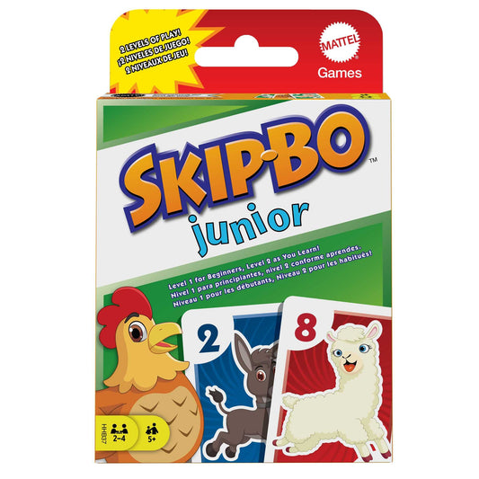 Mattel Skip-Bo Junior center stack area shown with 1–10 sequencing in bright colors.