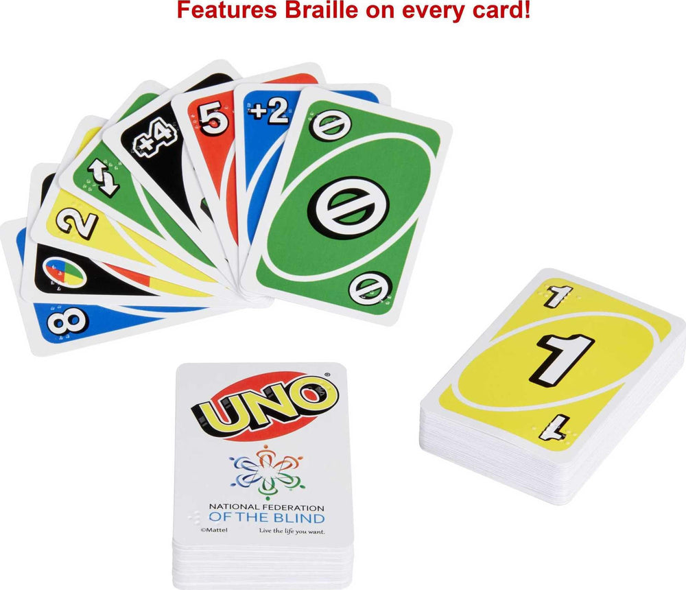 Mattel UNO Braille action cards helping players recognize effects quickly