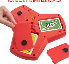 Three-pile setup supports a fun family game night with UNO Triple Play