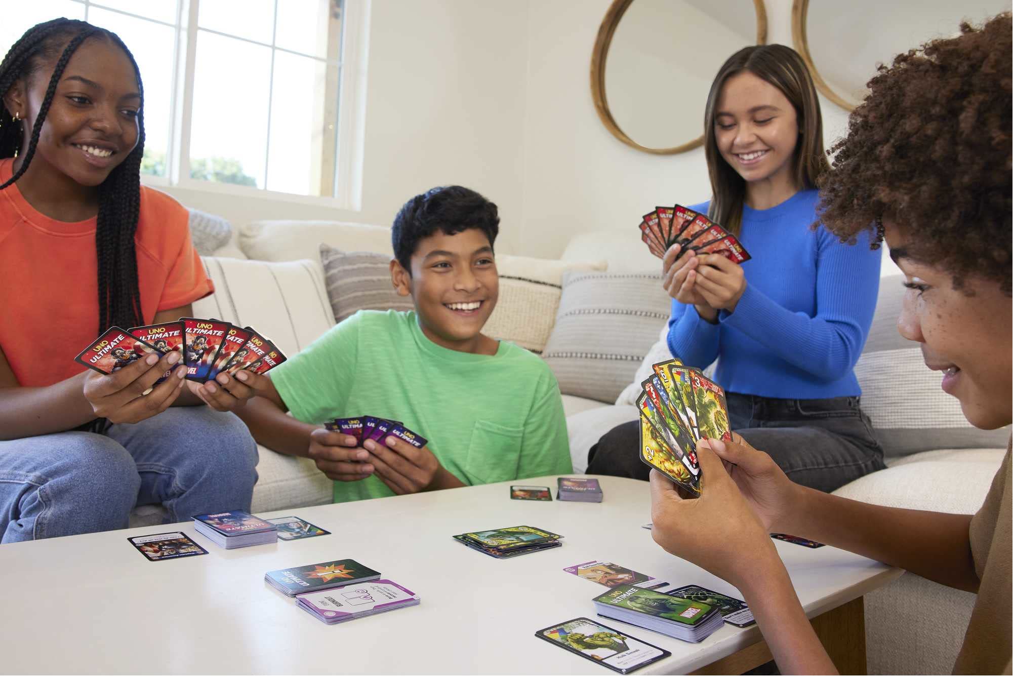 Mattel Games UNO Ultimate Marvel Iron Man deck with tech-inspired moves.