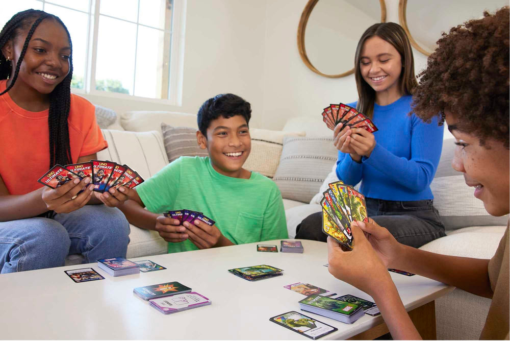 Mattel Games UNO Ultimate Marvel Iron Man deck with tech-inspired moves.