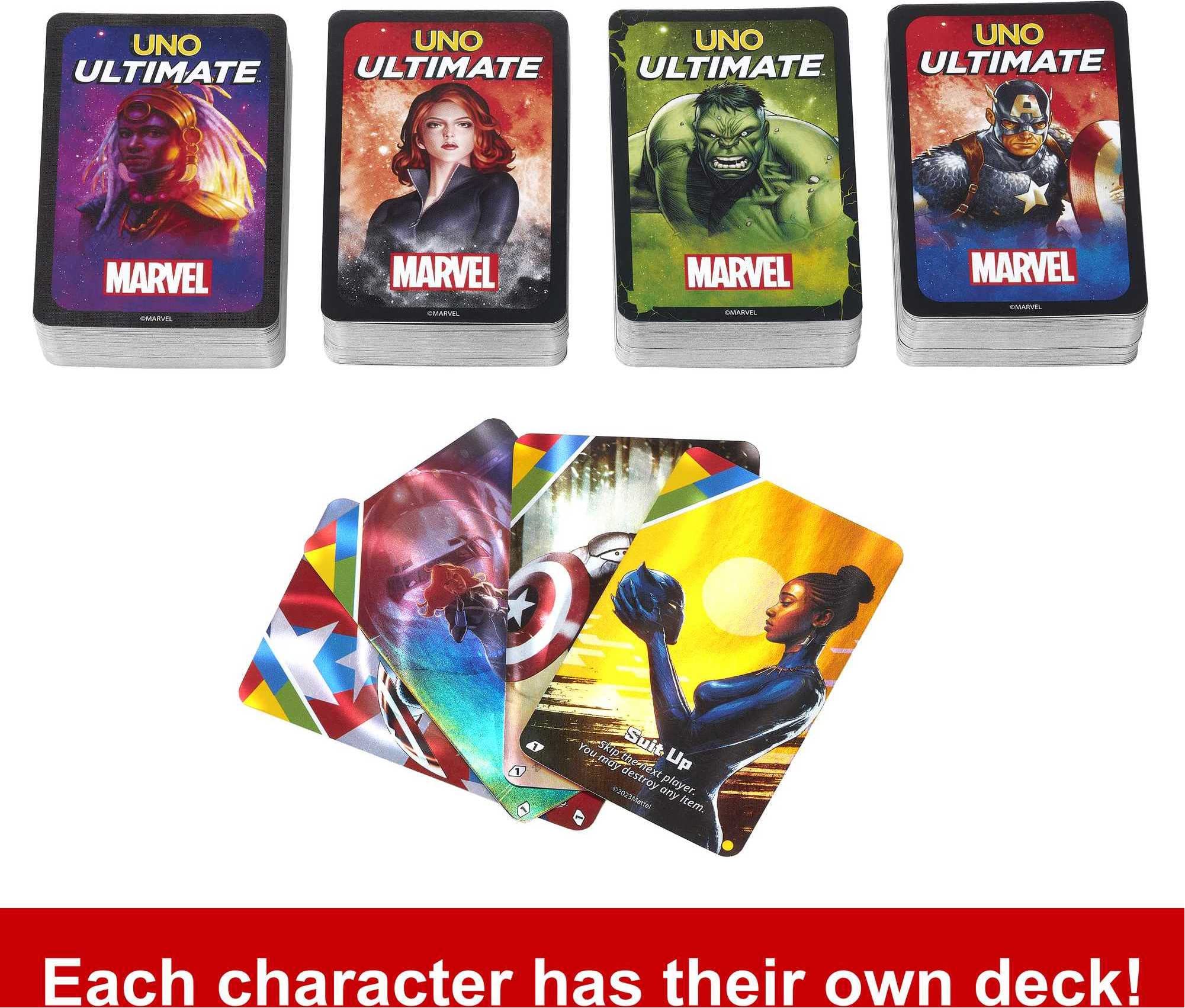 Mattel Games UNO Ultimate Marvel Thor deck featuring legendary powers and bold twists.