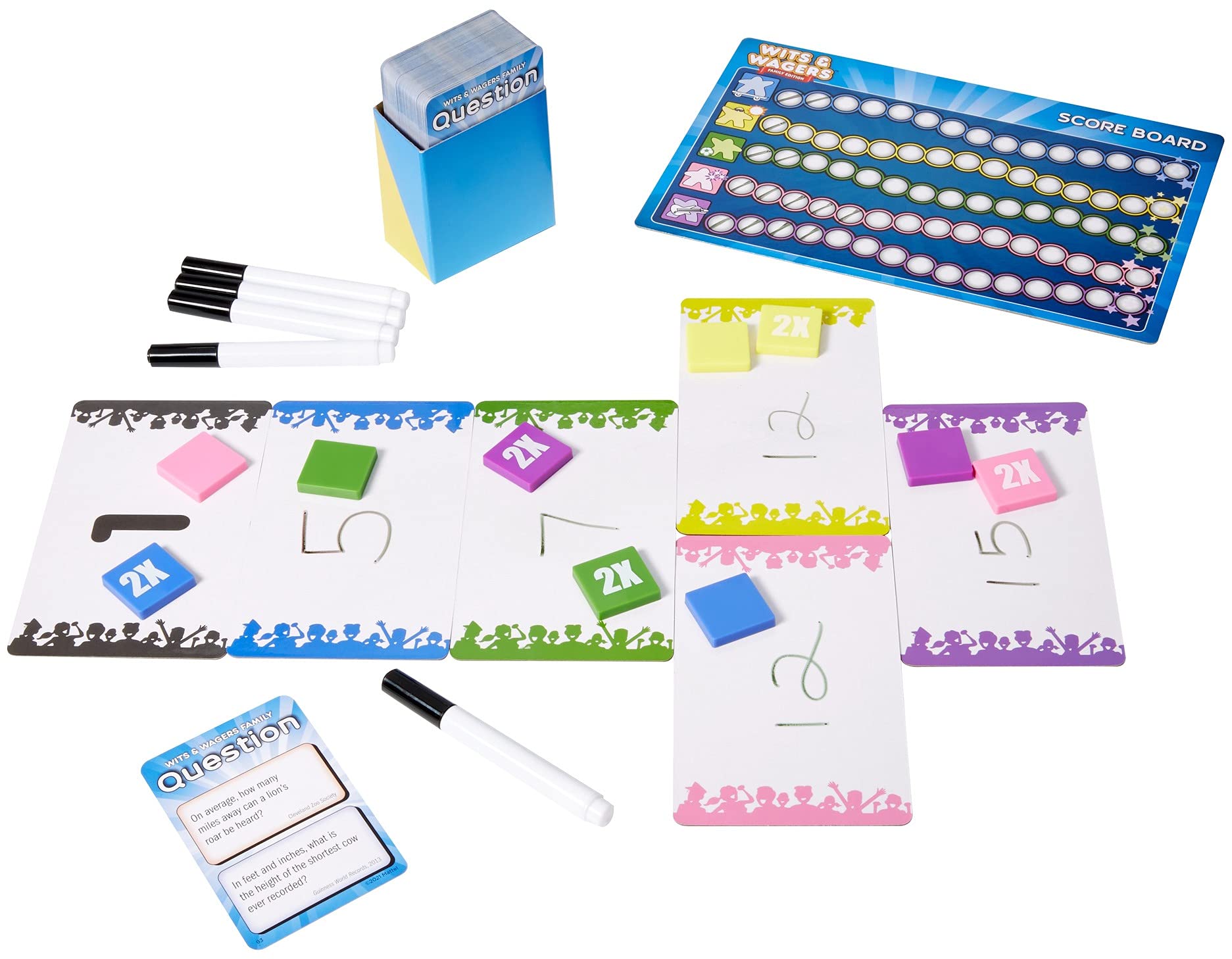 Mattel Games Wits & Wagers Family Edition box is ready for a memorable game night.