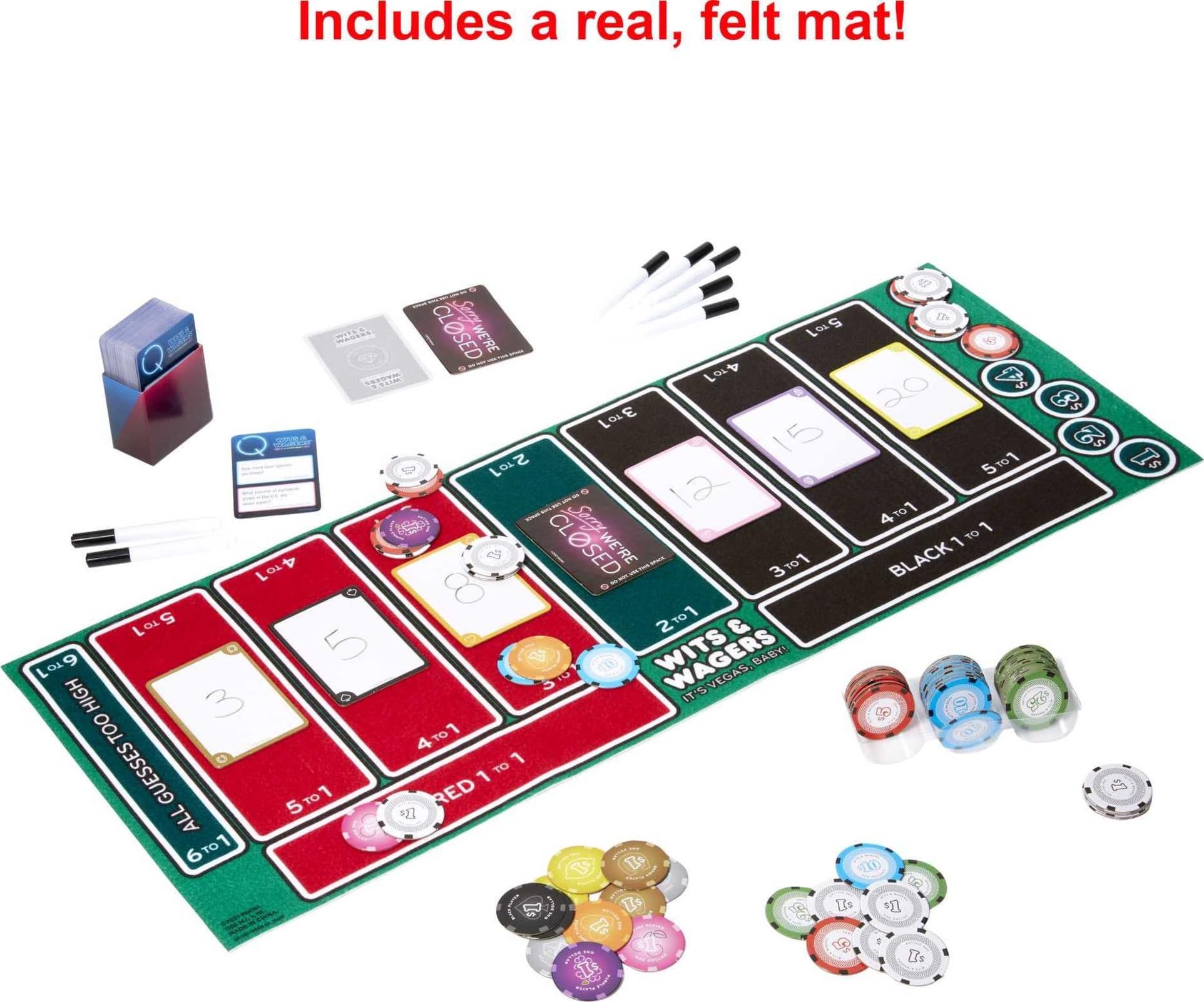 Mattel Games Wits & Wagers Vegas Edition dry erase boards for quick scoring