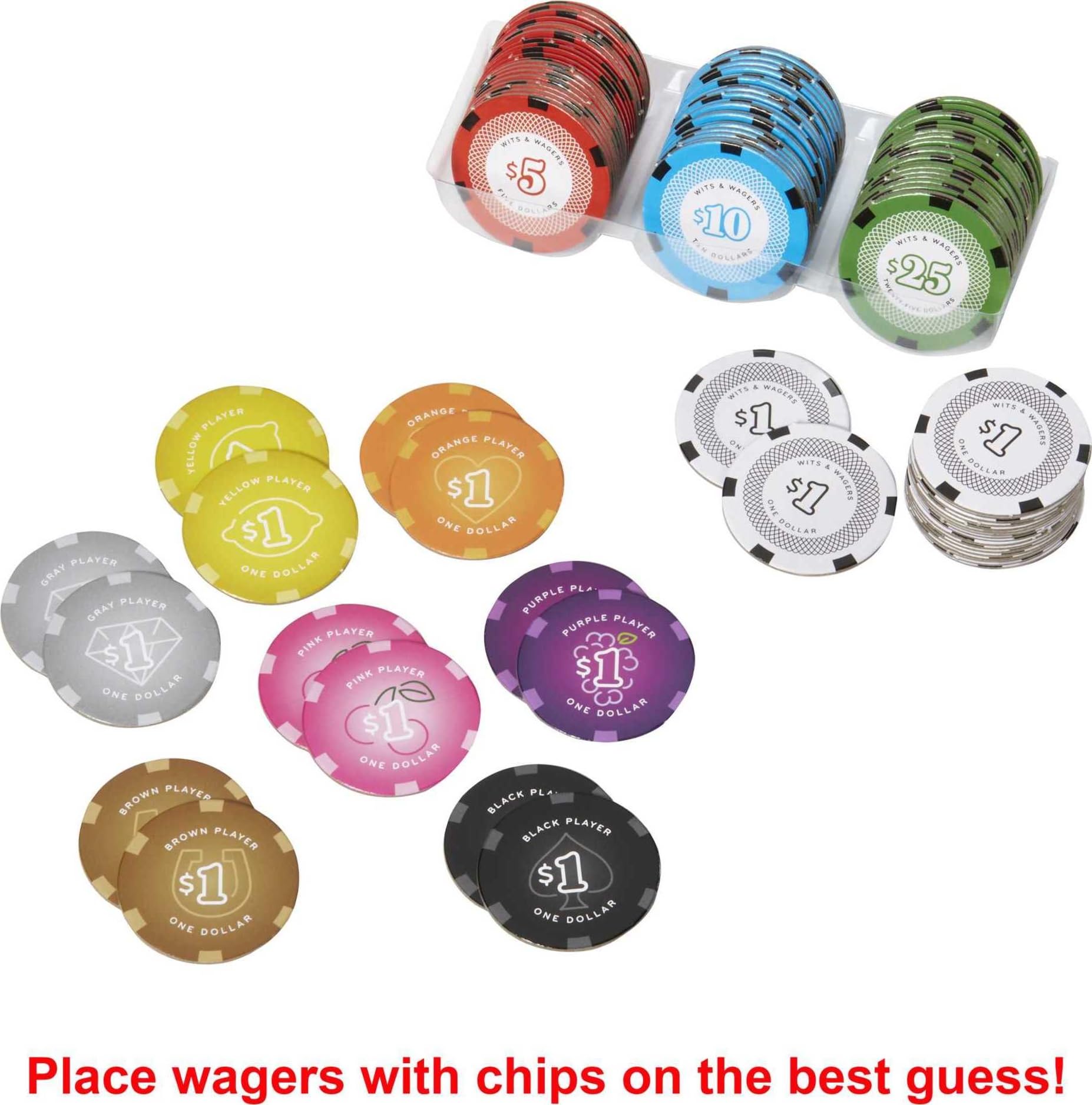 Mattel Games Wits & Wagers Vegas Edition poker chips for authentic wagering