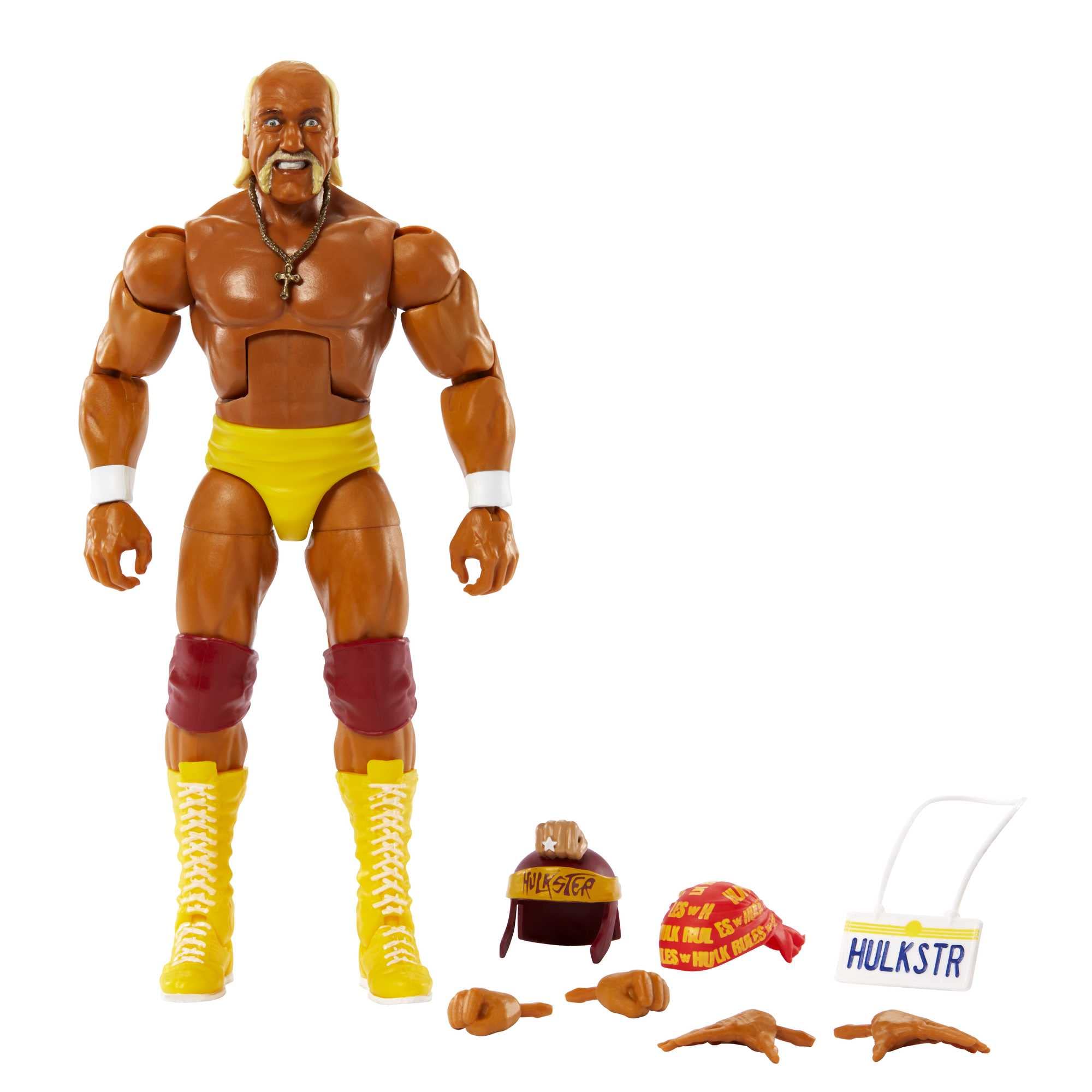 Mattel Hulk Hogan Elite figure front view shows poseable joints for dynamic displays.