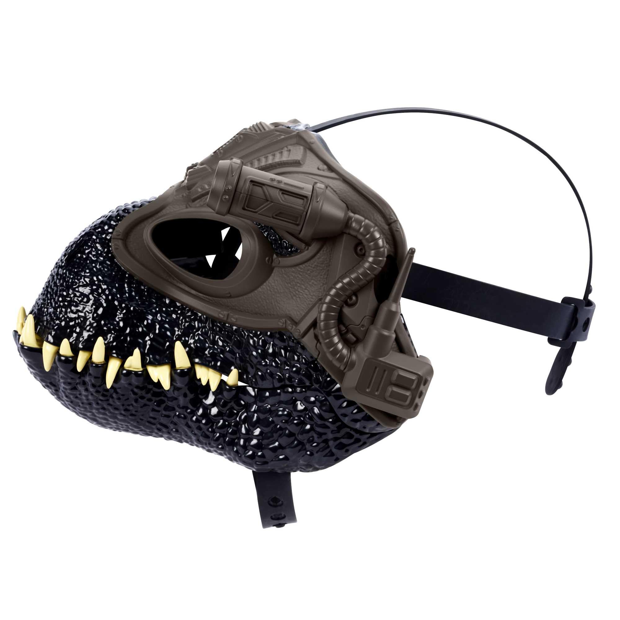 Mattel Indoraptor mask displays dark textured skin and overlapping teeth