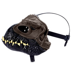 Mattel Indoraptor mask displays dark textured skin and overlapping teeth
