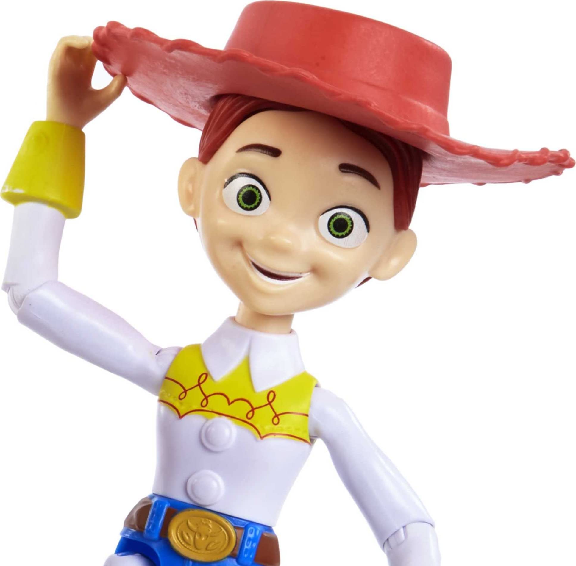 Mattel Jessie Toy Story figure showing hat and cowgirl outfit for authentic styling.