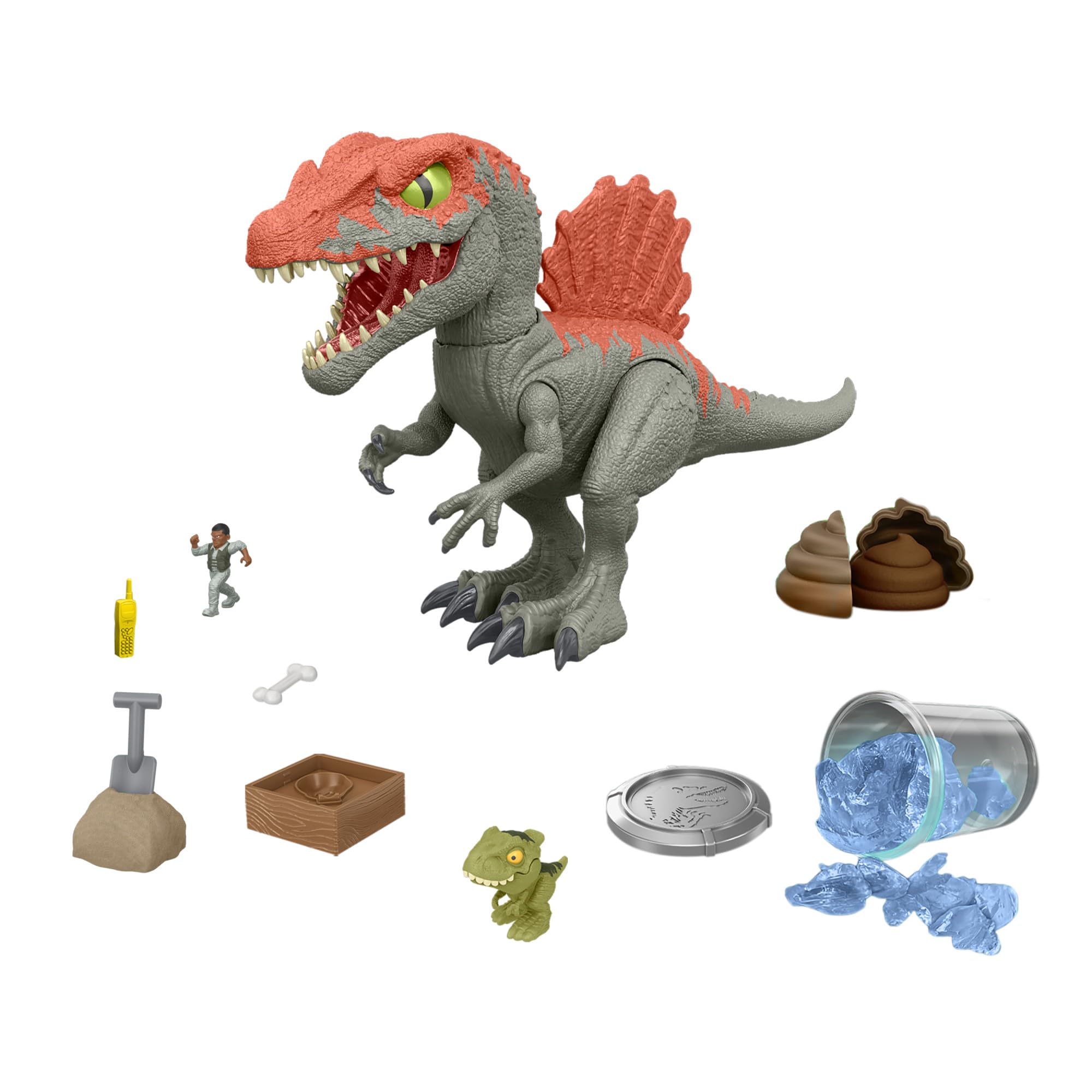 Mattel Jurassic World Crushivores Spinosaurus figure in action for imaginative play