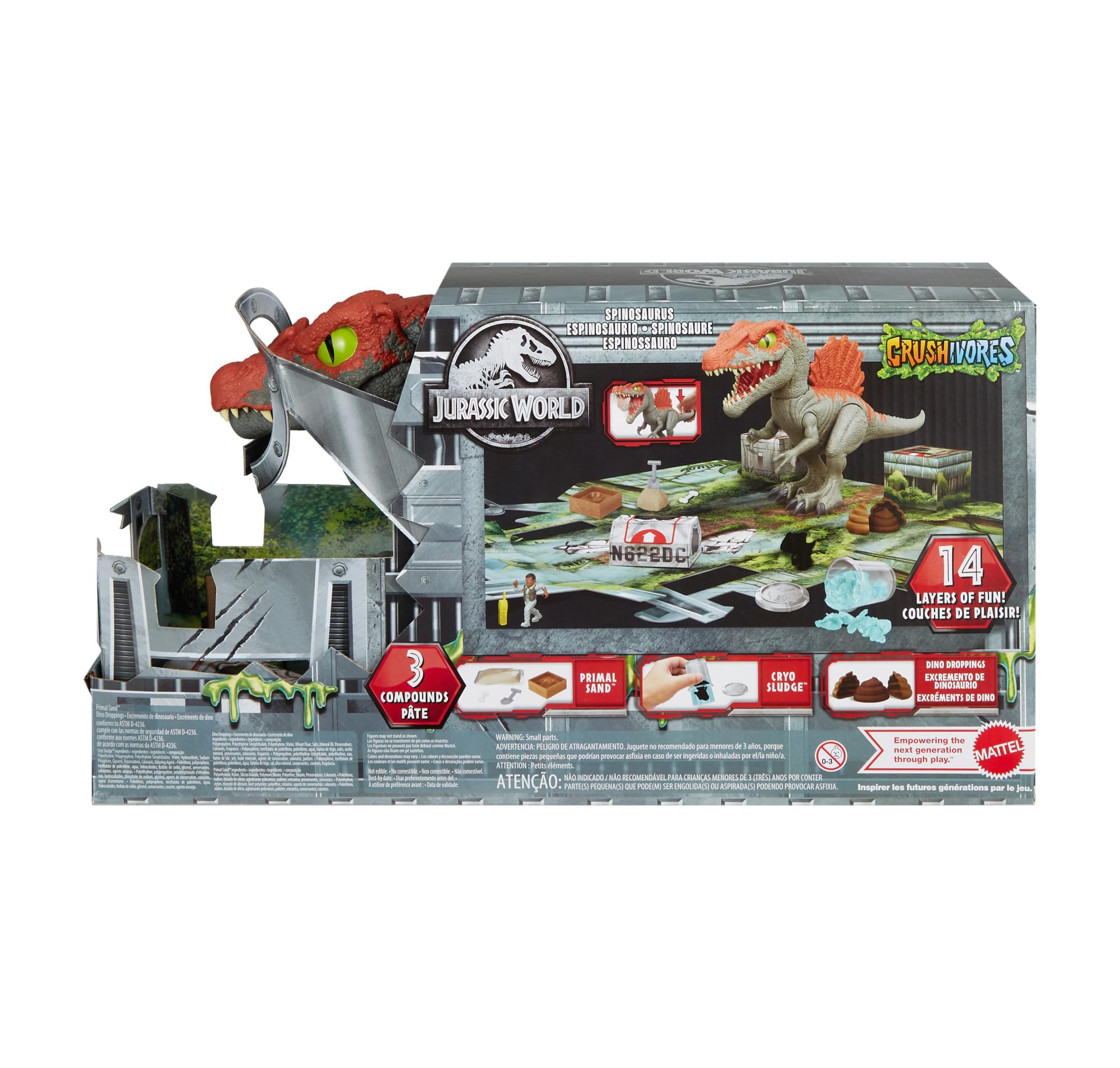 Mattel Jurassic World Crushivores unboxing packaging inviting multi level reveals
