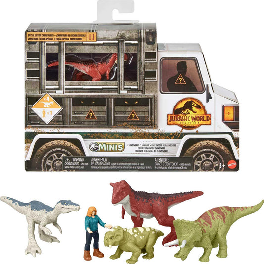 Mattel Jurassic World Dominion Carnotaurus Clash Pack front view for on-the-go play.