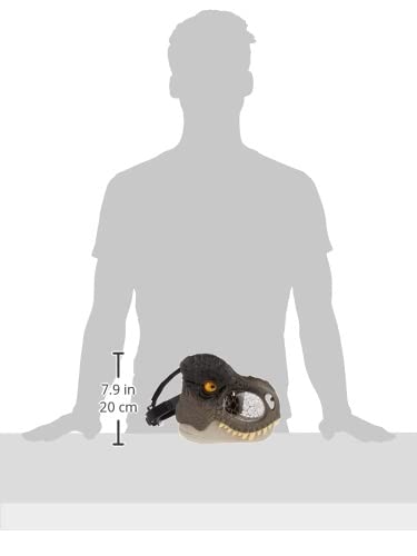 Mattel Jurassic World Chomp N Roar mask shows moving eyebrows and fierce expression.