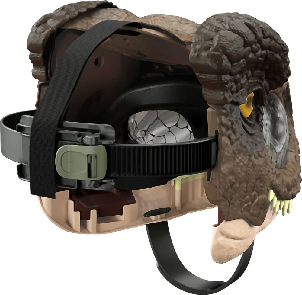 Mattel Jurassic World Chomp N Roar mask side profile captures dramatic hero look.