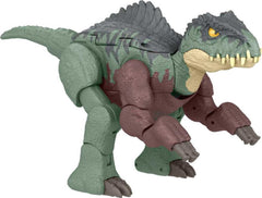 Mattel Jurassic World Fierce Changers Nasutoceratops to Giganotosaurus in 16-step transformation close-up.